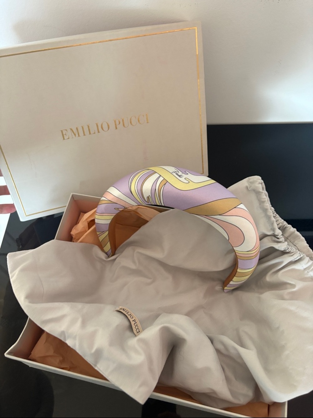 NWT Emilio Pucci Lavender, Pink & Gold Swirl Padded Headband
